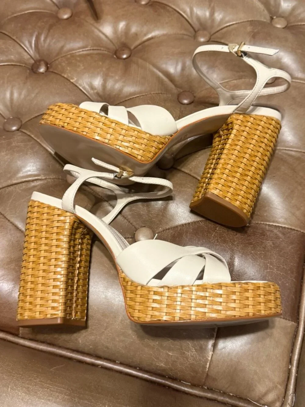 Schutz Keefa Straw Platform Sandals 10.5 NWOB